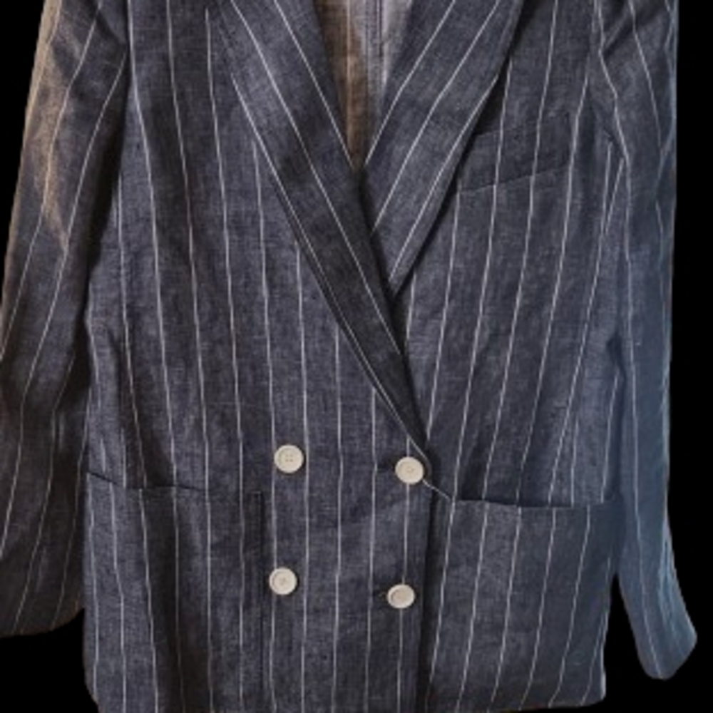 Women's Striped Double-Breasted Jacket and Pant Suit